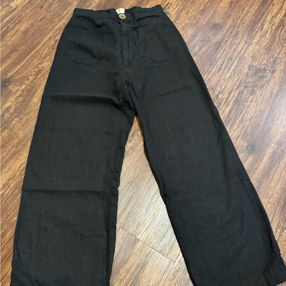 Lykke Wullf Basil black linen flax blend trousers size S EUC